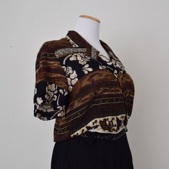 Vintage 90s Black/Brown Rayon Jumpsuit/Romper size 10 | 28-30 waist - Picture 3 of 10